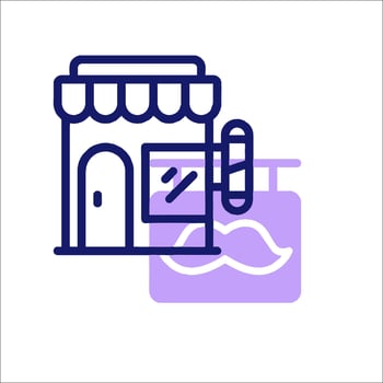 A blue line icon of a store with a sign on it vector