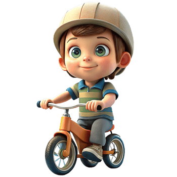A cartoon boy riding a bike with a helmet png