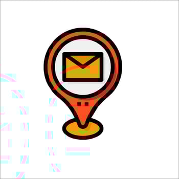 An orange and black pin with an envelope icon vector