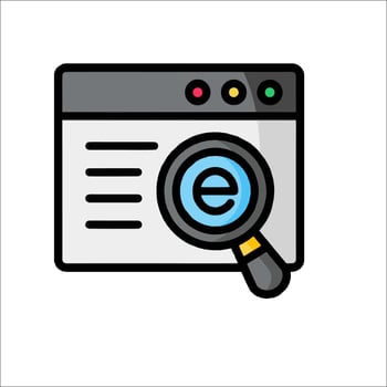 A magnifying icon with the word e vector