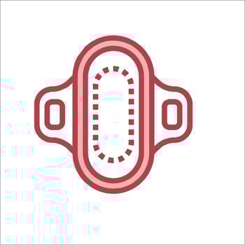 A red and white icon of a sanitary pad vector
