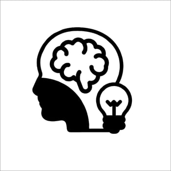 A black and white silhouette of a head with a light bulb vector