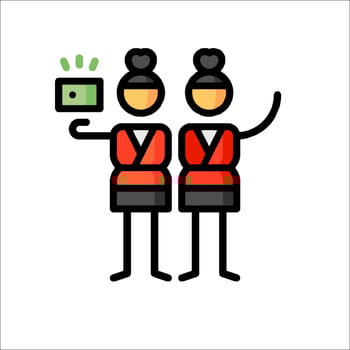 Two people holding up a smartphone with money vector