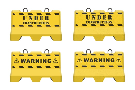 Realistic concrete road barrier icon symbol set. Under construction, warning barricades sign collection. illustration image. Isolated on white background. vector