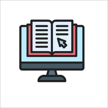 A computer monitor with an open book on it vector