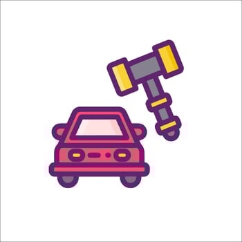 Car and hammer icon on white background vector