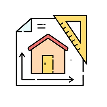 A house with a ruler and a ruler on top of it vector