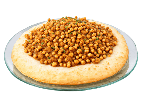 Chole Bhature with spicy chickpeas and fried bread served on a transparent glass plate Punjabi png