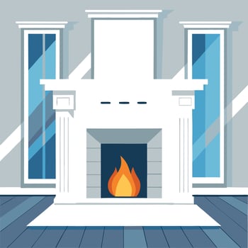 Modern classic white interior with fireplace. wall panels. wooden floor. vector