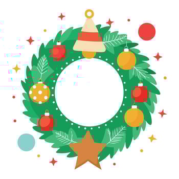Pine tree wreath with christmas decorations and square blank space in middle vector