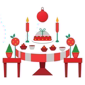 Table decorated for Christmas eve dinner with red ornaments vector