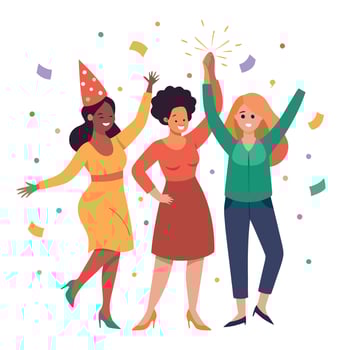 Three women celebrating christmas with sparkling confetti. looking sophisticated and trendy. vector