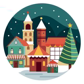 Traditional christmas market in the historic center Europe area Christmas tree winter atmosphere vector