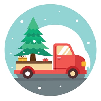 Vintage r christmas truck carrying a fir tree. Festive background. Genrative ai. vector