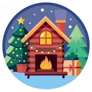 Warm and cozy a rustic living room with fireplace in winter log cabin. christmas and winter time vector