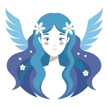 A blue haired girl with wings and flowers vector