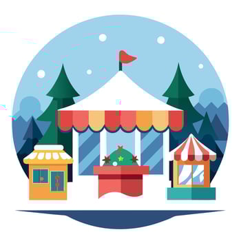 Christmas market with a tent and trees vector
