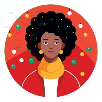 A woman with curly hair and a red scarf vector
