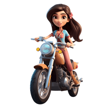 Dynamic Character of Girl on Motorbike Exploring New Destinations png