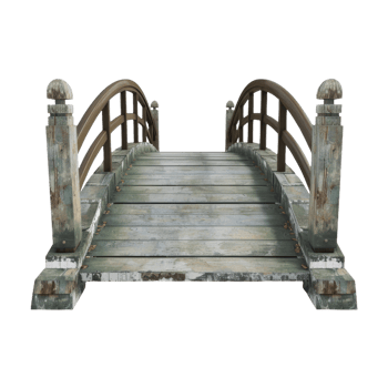 Wooden Old Rustic Tied Arch Bridge With Railings on Isolated Background png