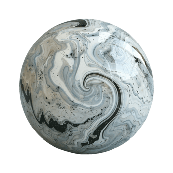 Marble Sphere with Black and White Swirl Pattern On Isolated Background png
