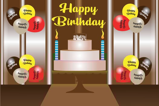 Happy birthday celebration background and interior stage design with colorful helium balloon. vector