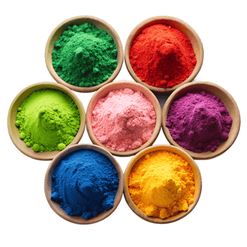 Bowls of colorful powders at a festival png