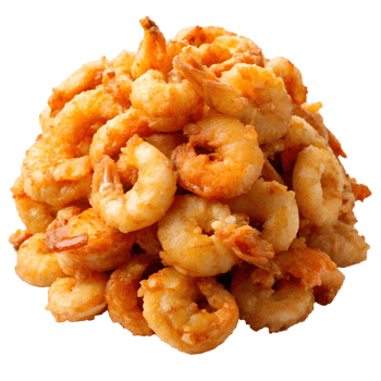 Crispy fried shrimp on a white plate png