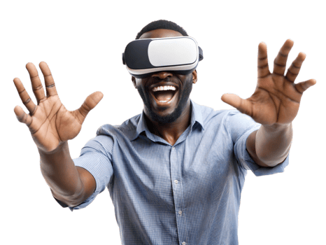 Man enjoying virtual reality experience indoors png