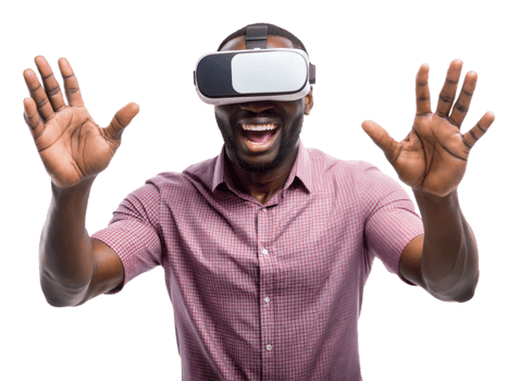 Man enjoying VR at home during day png