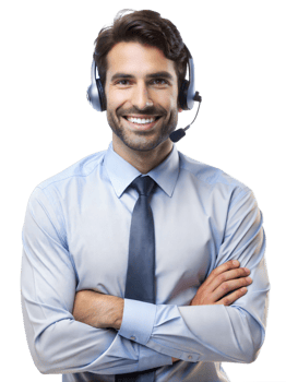 Smiling man in a business shirt with a headset png