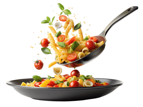 Cooking pasta salad with fresh vegetables at home png