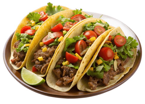 Tasty beef tacos with fresh vegetables on a plate png