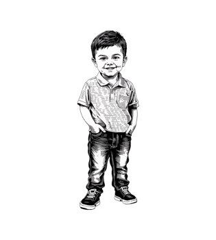 A young boy posing for a picture, in drawn style. png