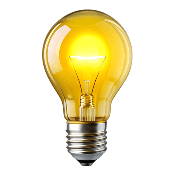 Bright yellow light bulb glowing in indoor setting png