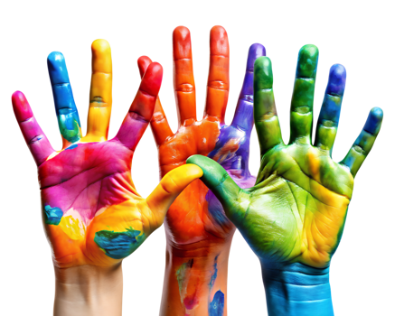Colorful hands express creativity png
