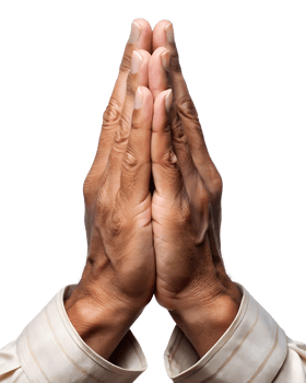 Hands together in a gesture of prayer at sunset png
