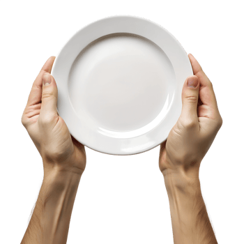 Hands with a white empty plate png