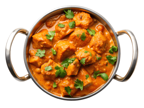 Spicy chicken curry in a metal pot png