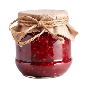 Homemade raspberry jam in a glass jar with lid png