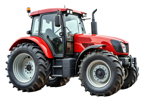 Red agricultural tractor parked in a rural area png
