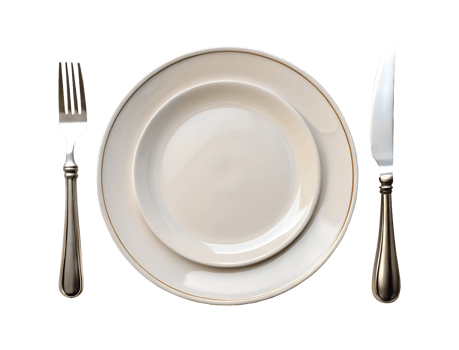 Empty plate and utensils at a formal table png