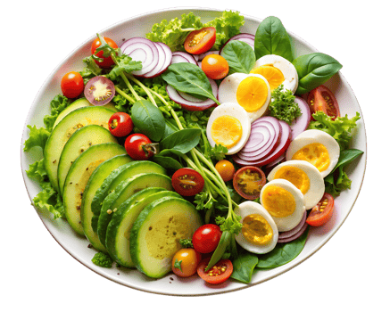 Vibrant vegetable and egg salad platter png