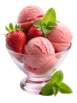 Strawberry ice cream with fresh mint png