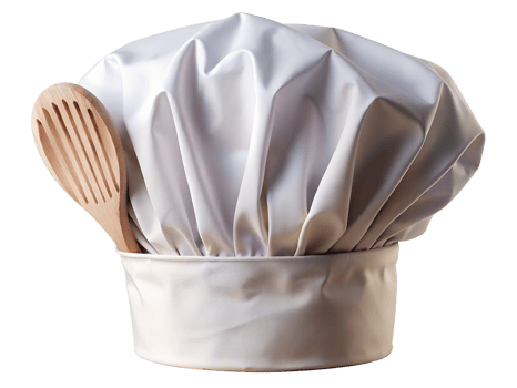 A chef hat with a wooden spoon placed inside png