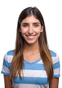 Young woman wearing a striped shirt and smiling png