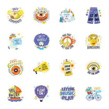 Collection of Groovy Peace Flat Stickers vector