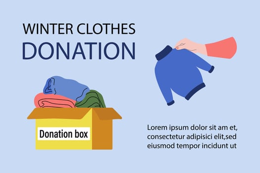 Winter warm clothing donation.Charity, social care and help concept. vector