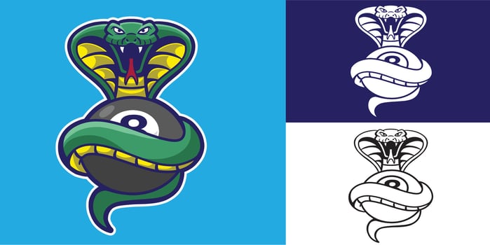 mascot snake with eight ball god for logo, mascot brand, team logo, community, club billiard, etc vector