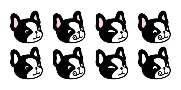 dog french bulldog hungry face icon cartoon character puppy pet head doodle symbol tattoo illustration clip art isolated design vector